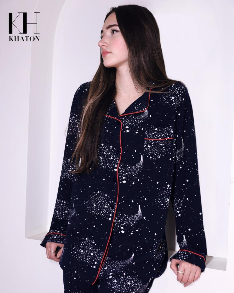 Black cotton buttoned pj set