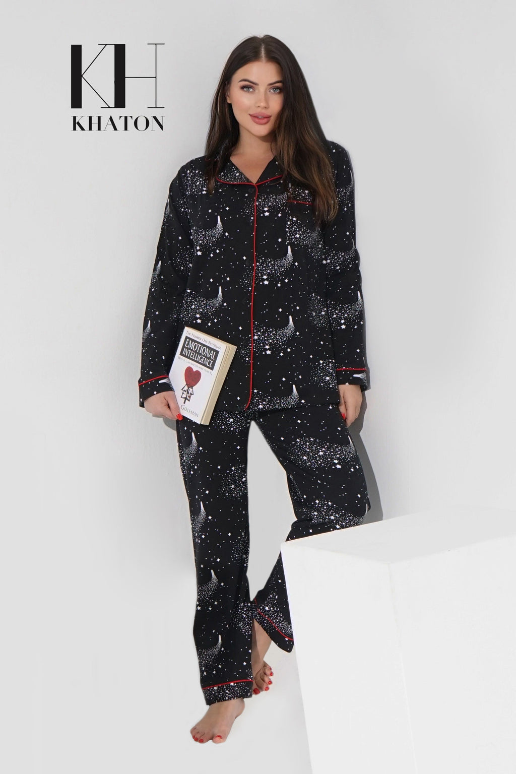 Black cotton buttoned pj set