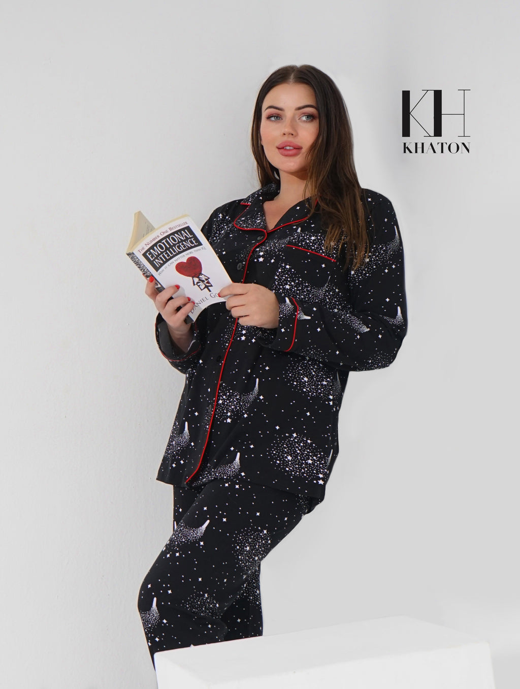 Black cotton buttoned pj set