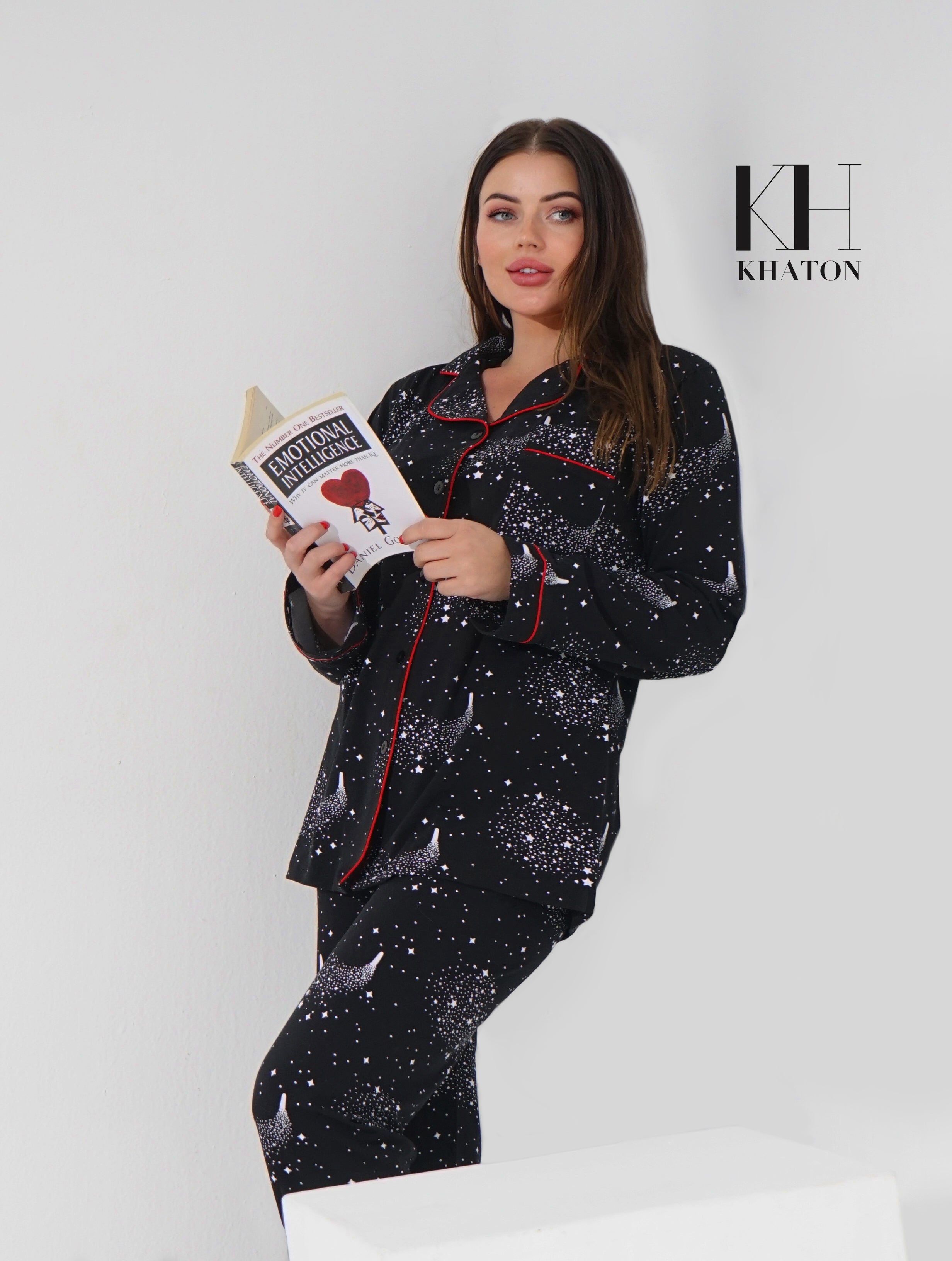 Black cotton buttoned pj set